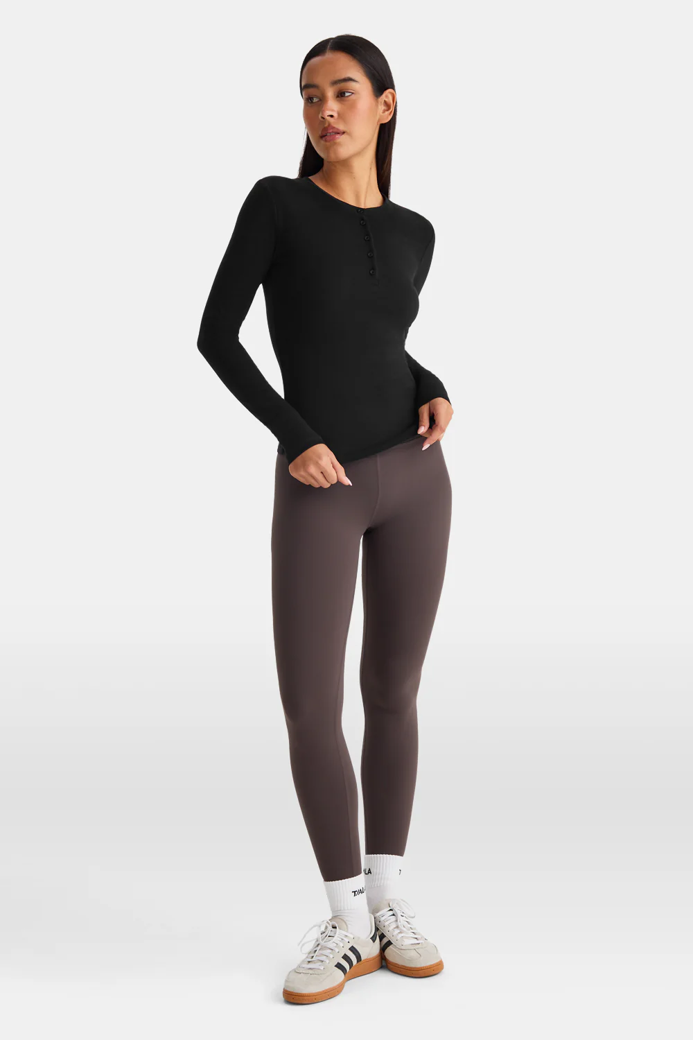 365 Core Cotton Long Sleeve Henley Top - Black - Image 3