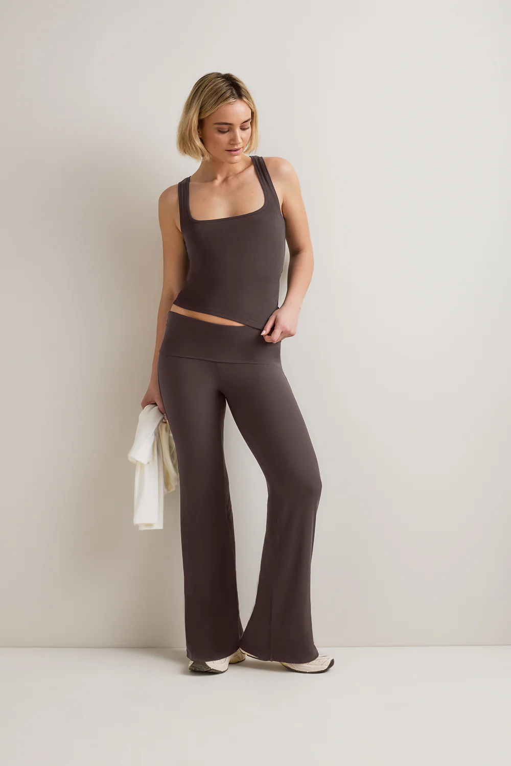 365 Sculpting Lounge Fold Waist Flared Trousers - Espresso - Image 3