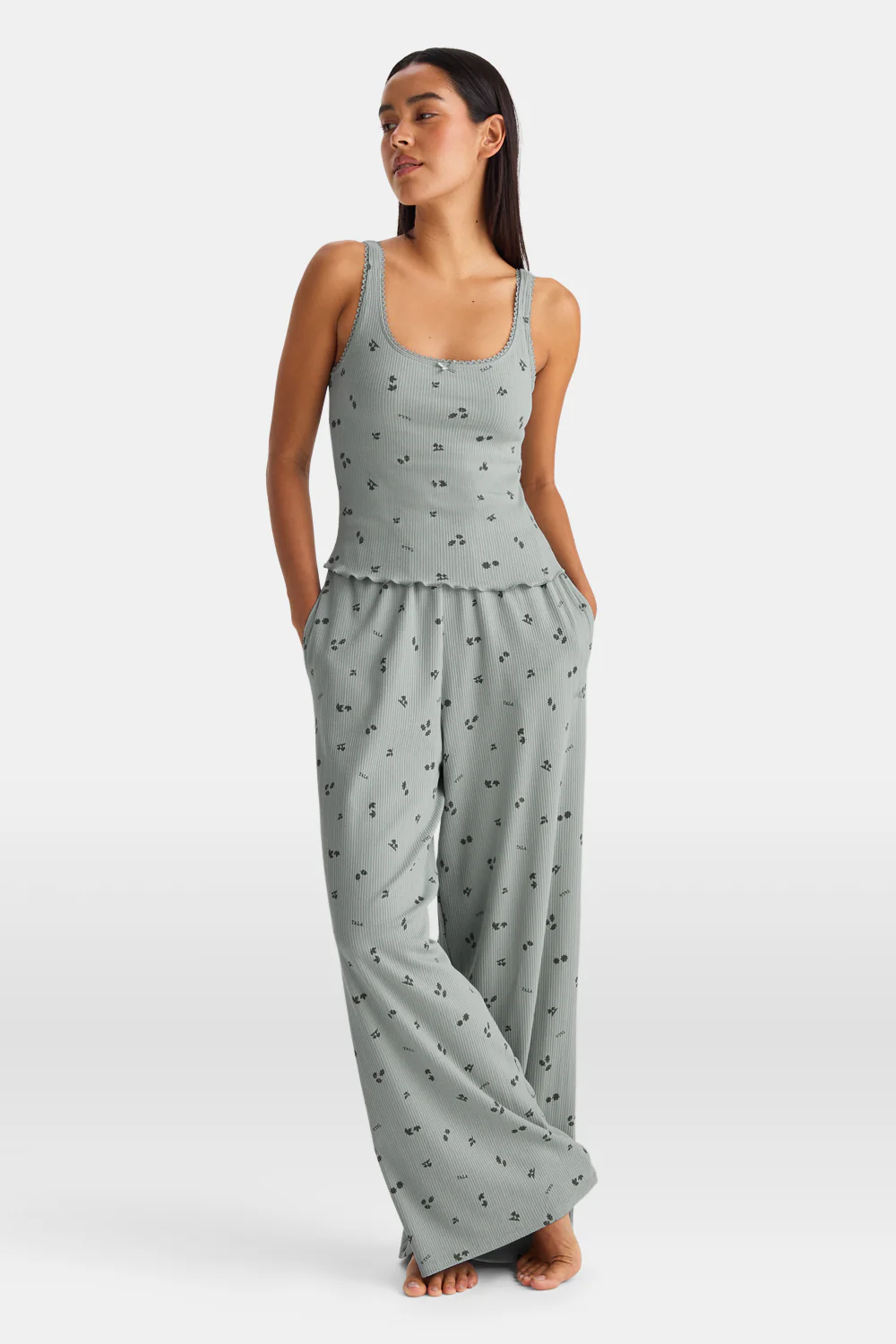 Wide Leg Pyjama Bottoms - Sage Woodland Print - Image 6