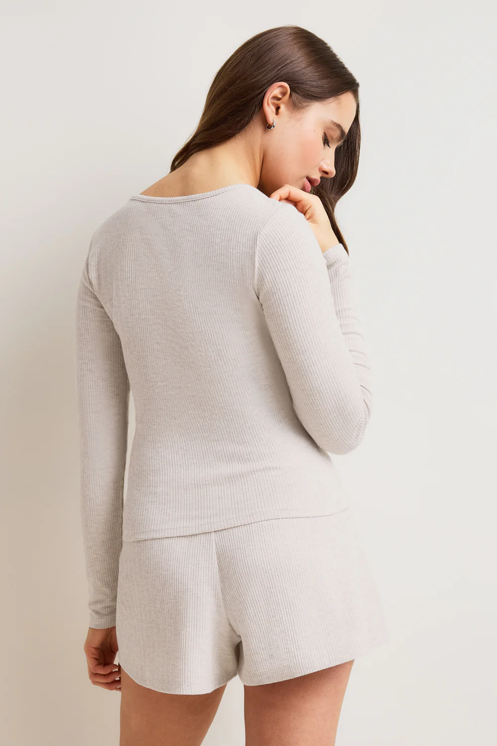 Button Pyjama Shorts - Oat Marl - Image 5
