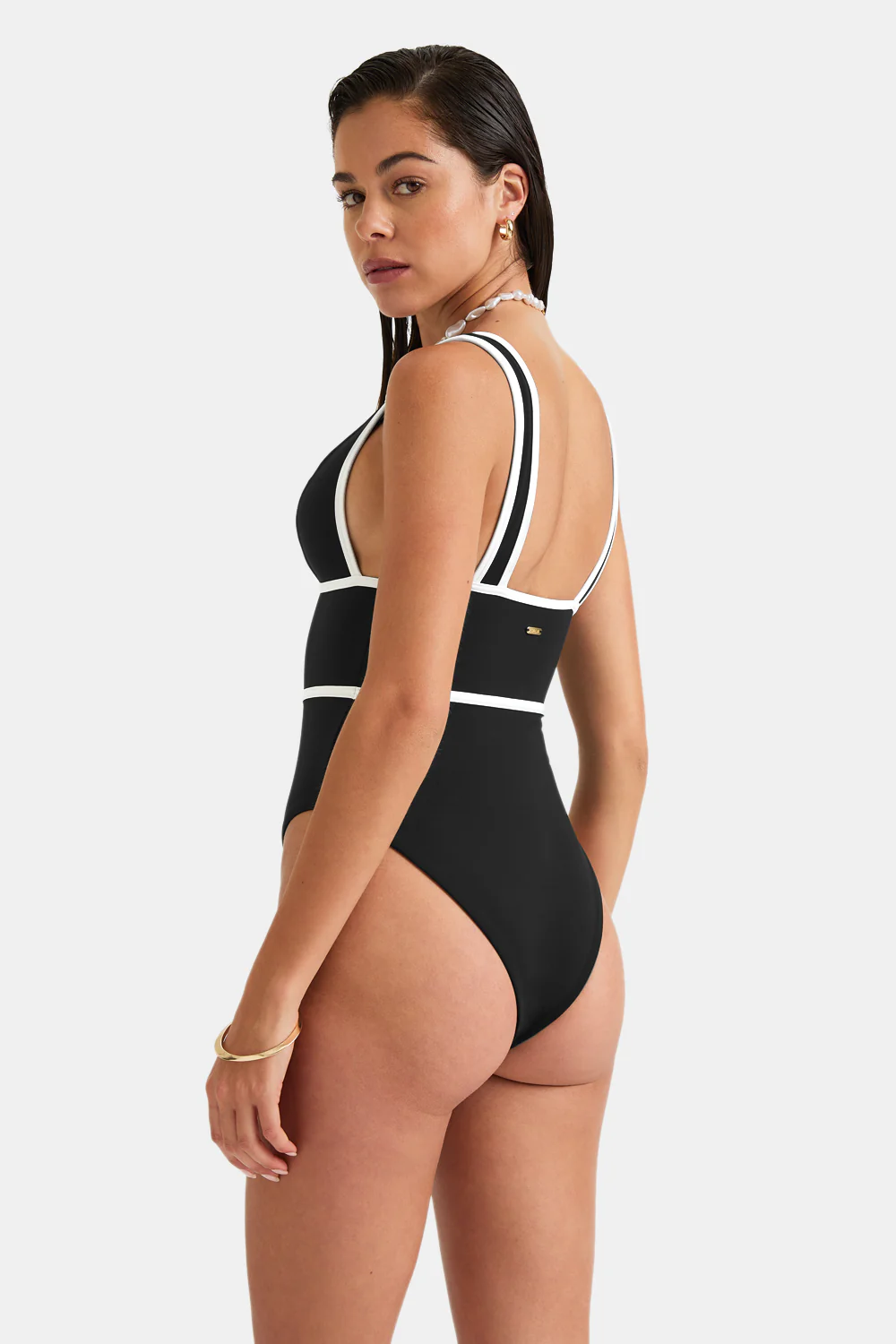 Contrast Plunge Swimsuit - Shadow Black - Image 16