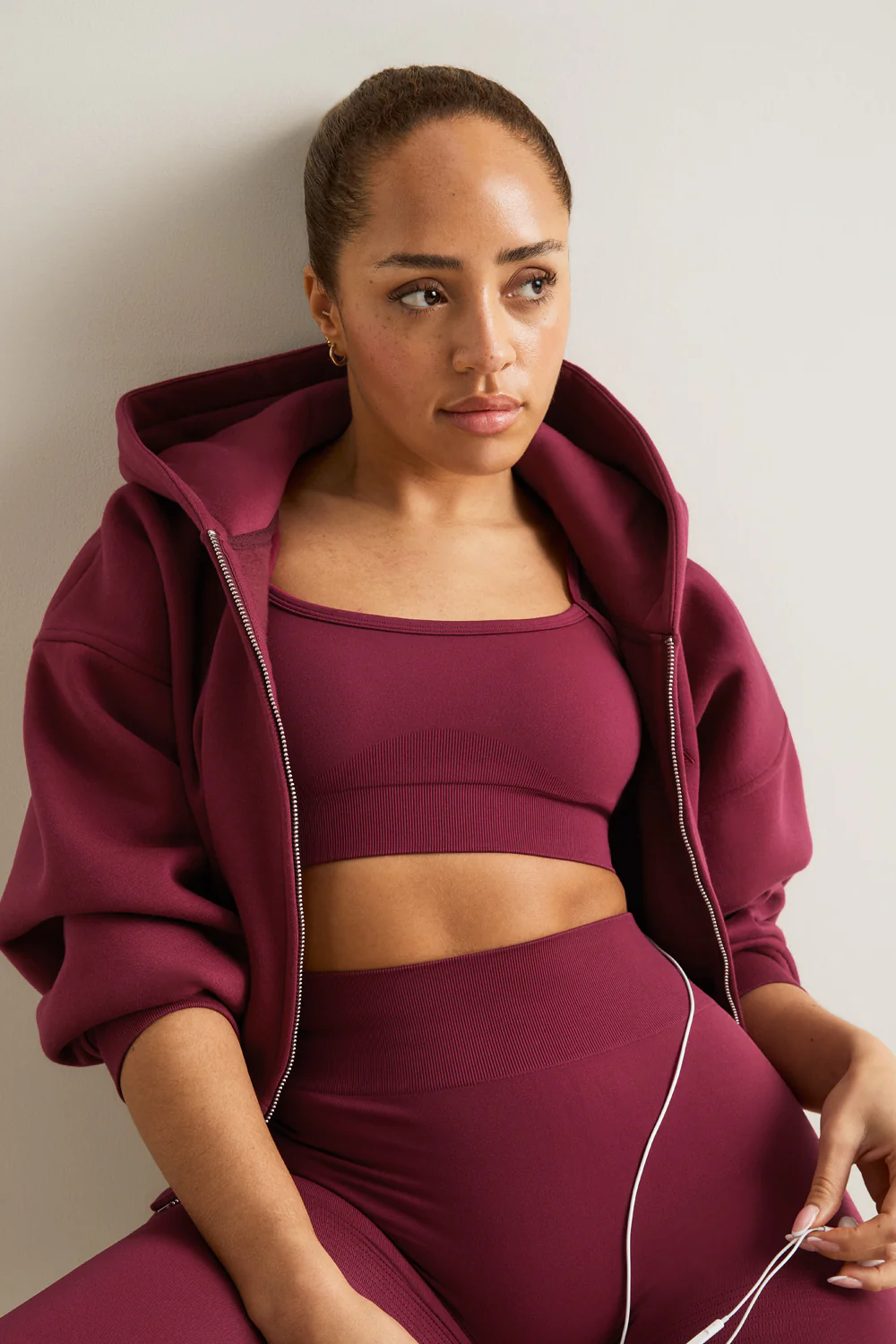 Cocoon Zip Through Hoodie - Cherry Red - Image 3