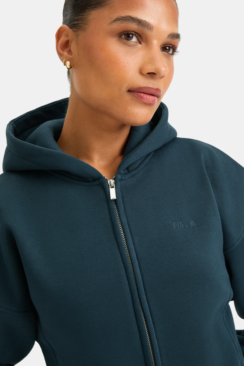 Cocoon Zip Through Hoodie - Teal - Image 5