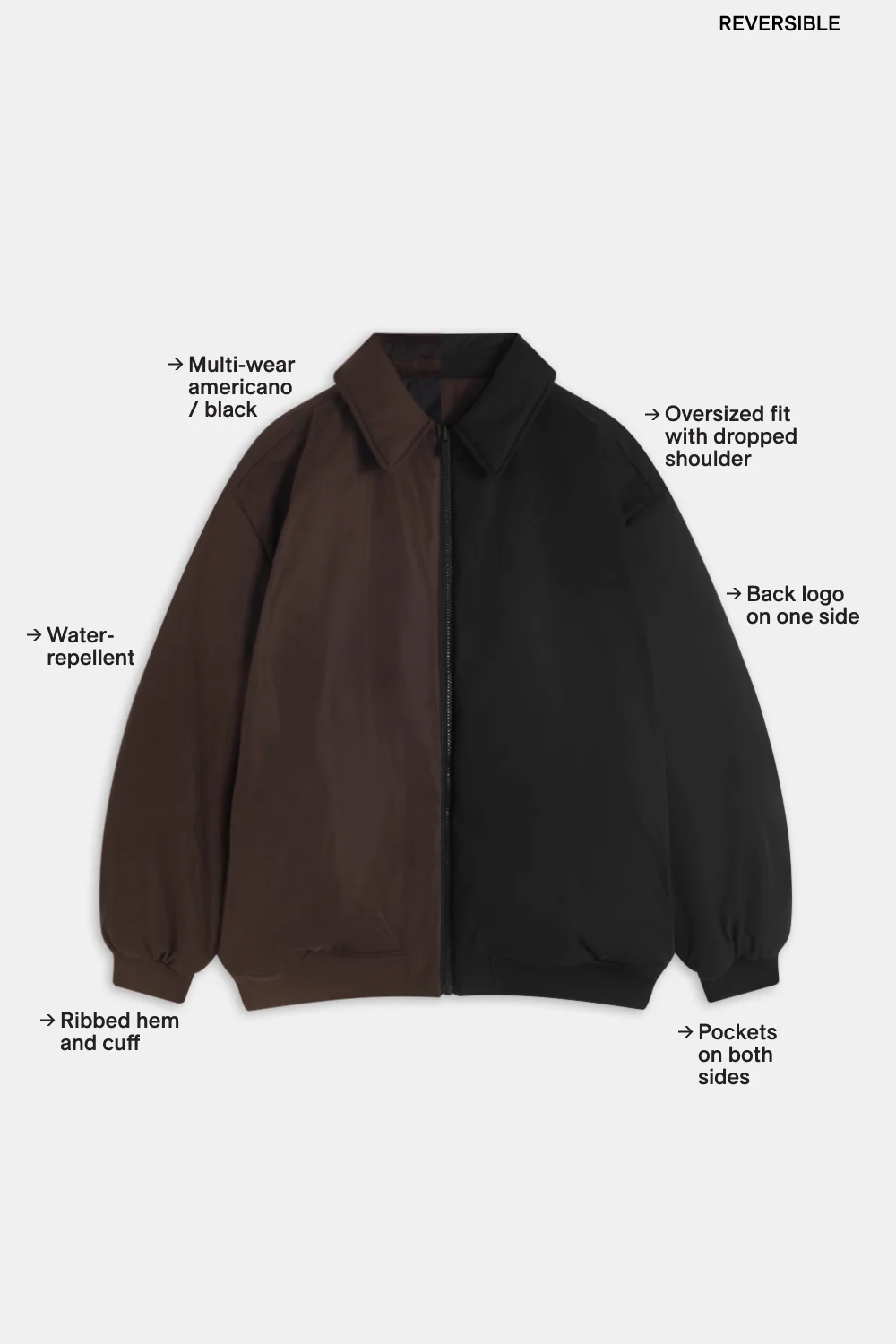 Collared Reversible Bomber Jacket - Americano / Black - Image 2