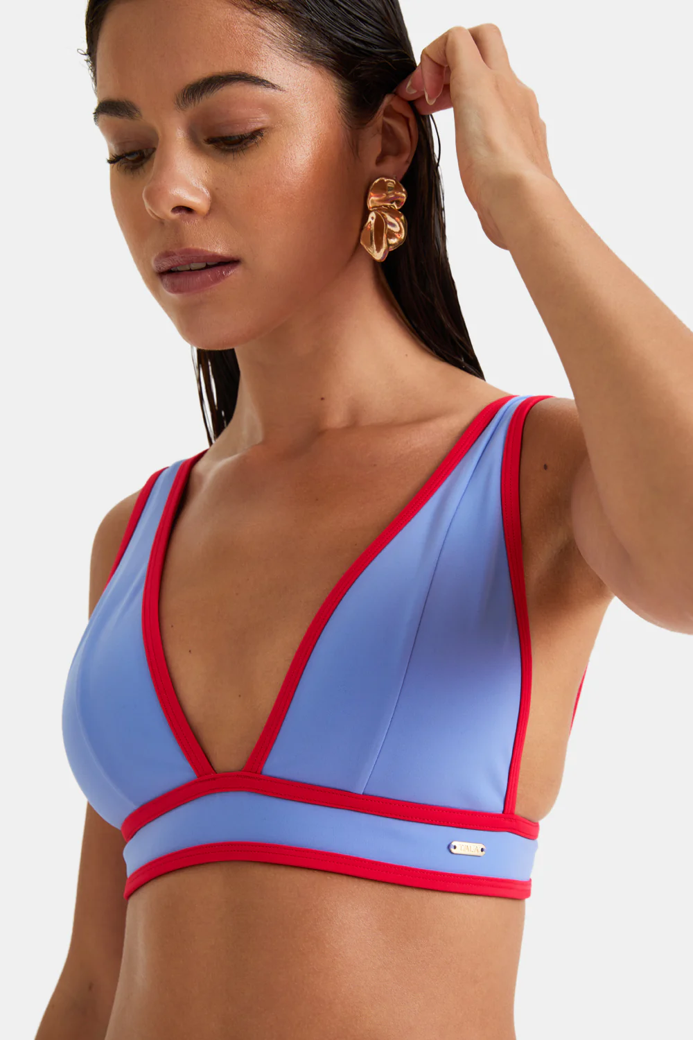 Contrast Plunge Bikini Top - Blue - Image 3