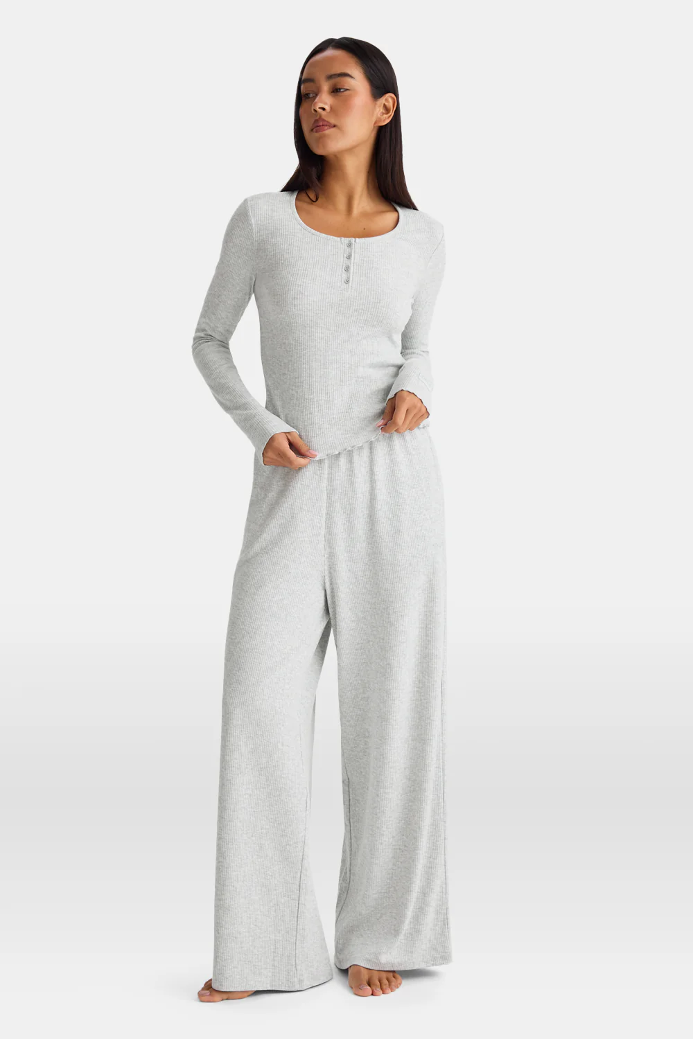 Henley Pyjama Top - Grey Marl - Image 4