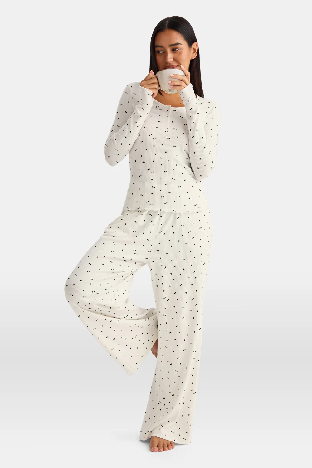 Henley Pyjama Top - Ivory Forest Print - Image 3