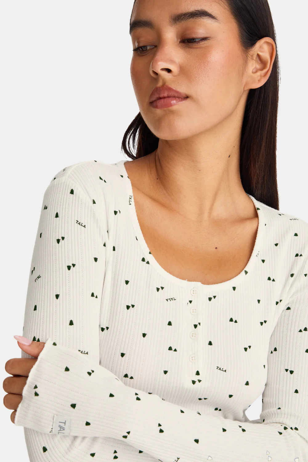 Henley Pyjama Top - Ivory Forest Print - Image 4