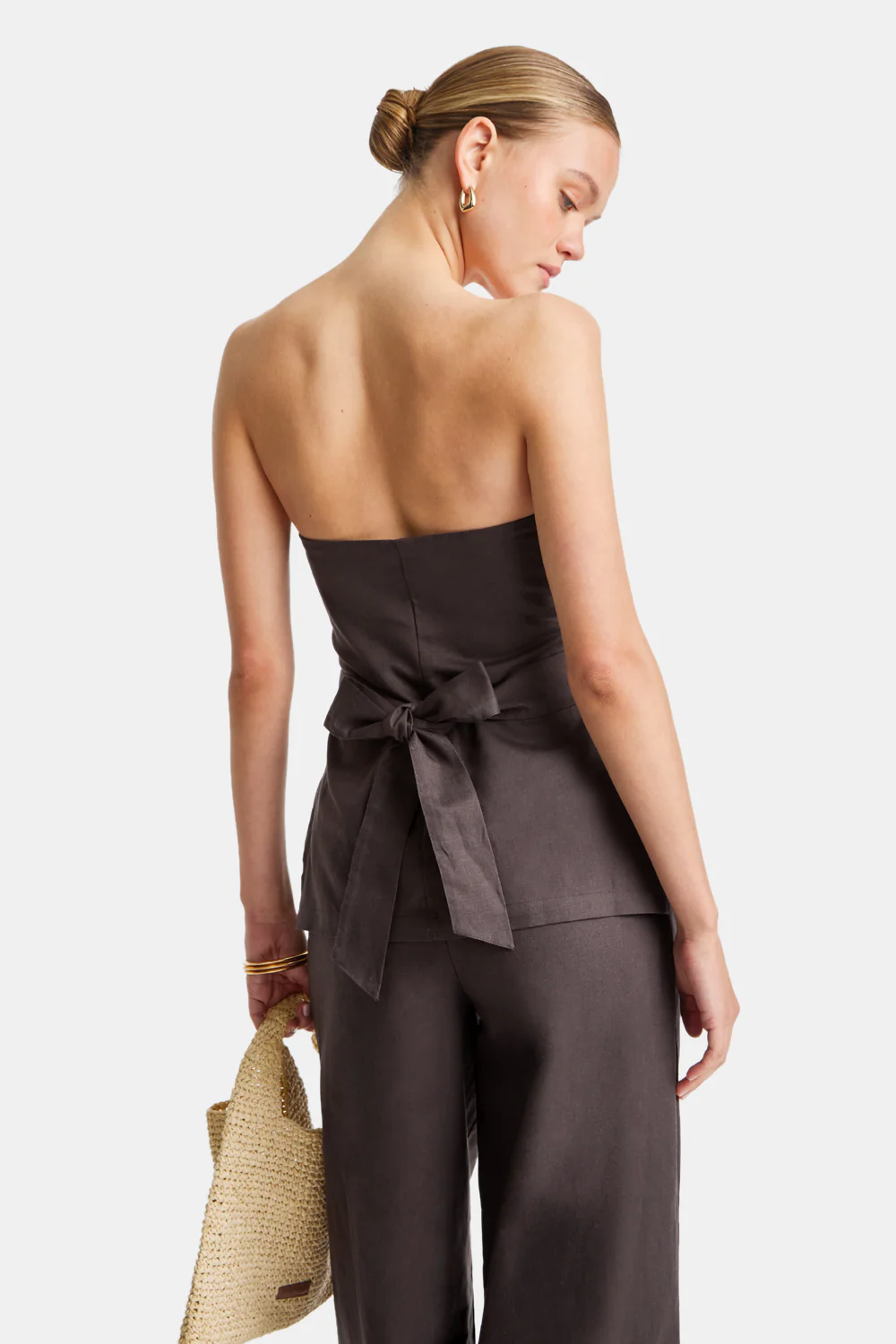 Heavyweight Linen Longline Strapless Top - Espresso - Image 4