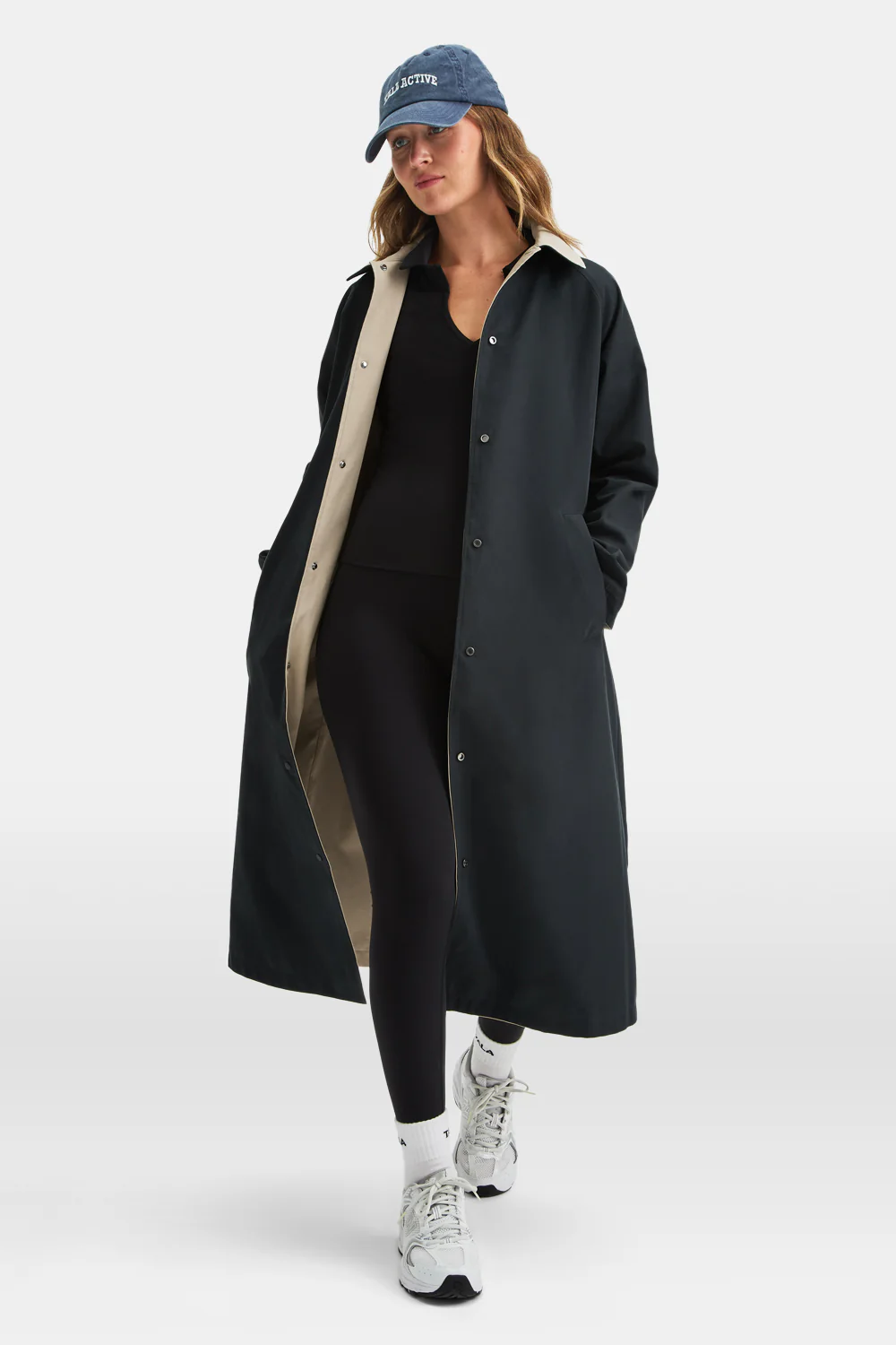 Longline Reversible Trench - Beige / True Black - Image 3