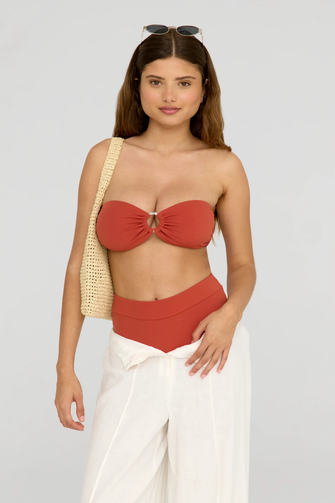 Marnie Multiway Bandeau Ring Bikini Top - Rust Orange - Image 2