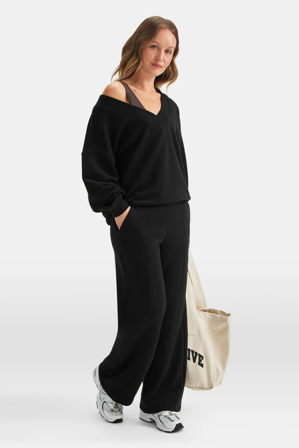 Oversized V Neck Sweatshirt - Black - Image 3