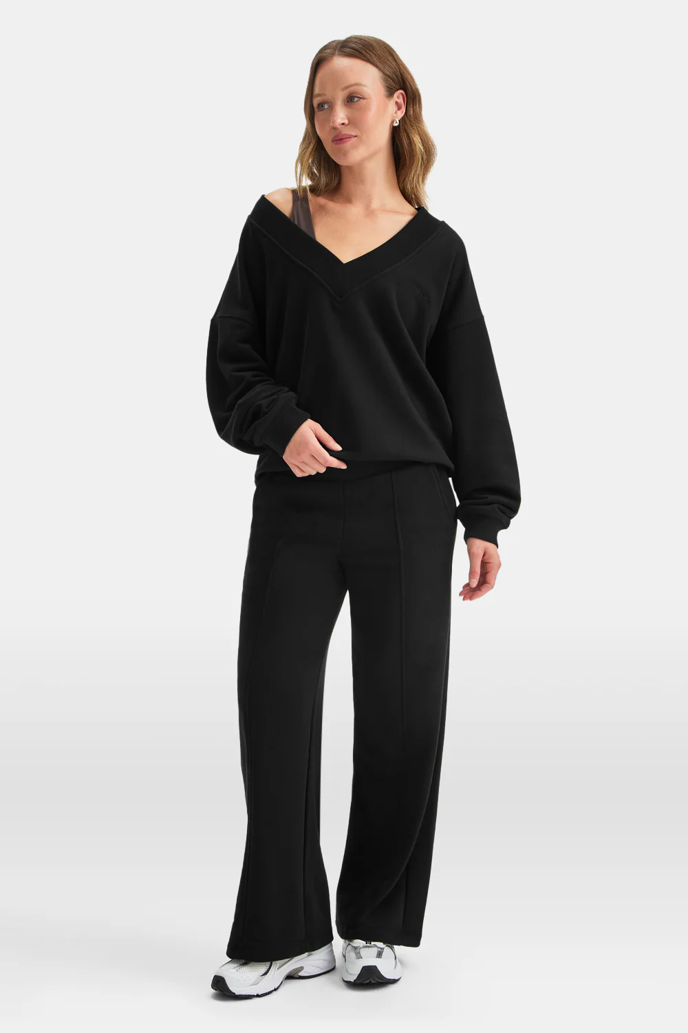 Oversized V Neck Sweatshirt - Black - Image 4