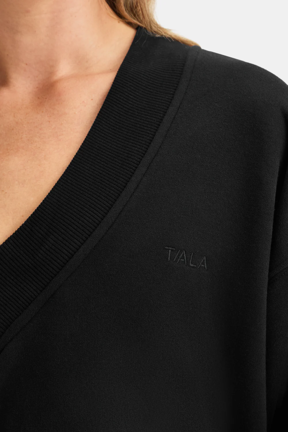 Oversized V Neck Sweatshirt - Black - Image 6