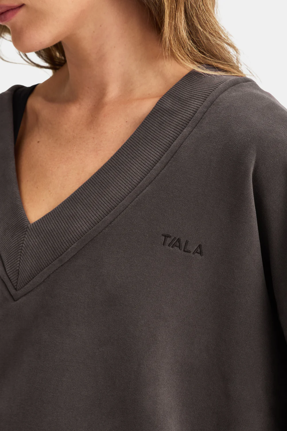 Oversized V Neck Sweatshirt - Mocha Brown - Image 4