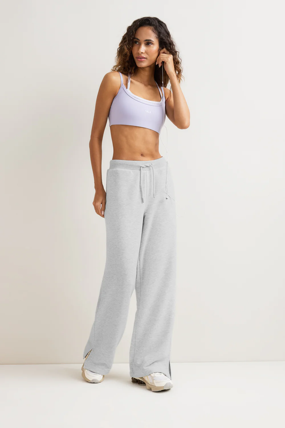 Peached Wide Leg Jogger - Grey Marl - Image 3