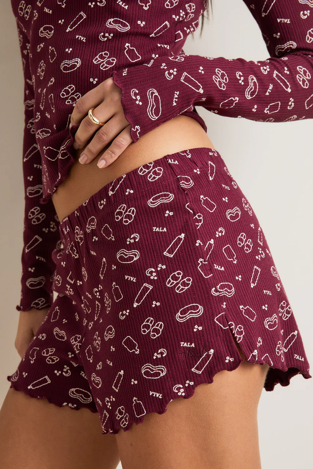 Pyjama Shorts - Burgundy 'Wind Down' Print - Image 5