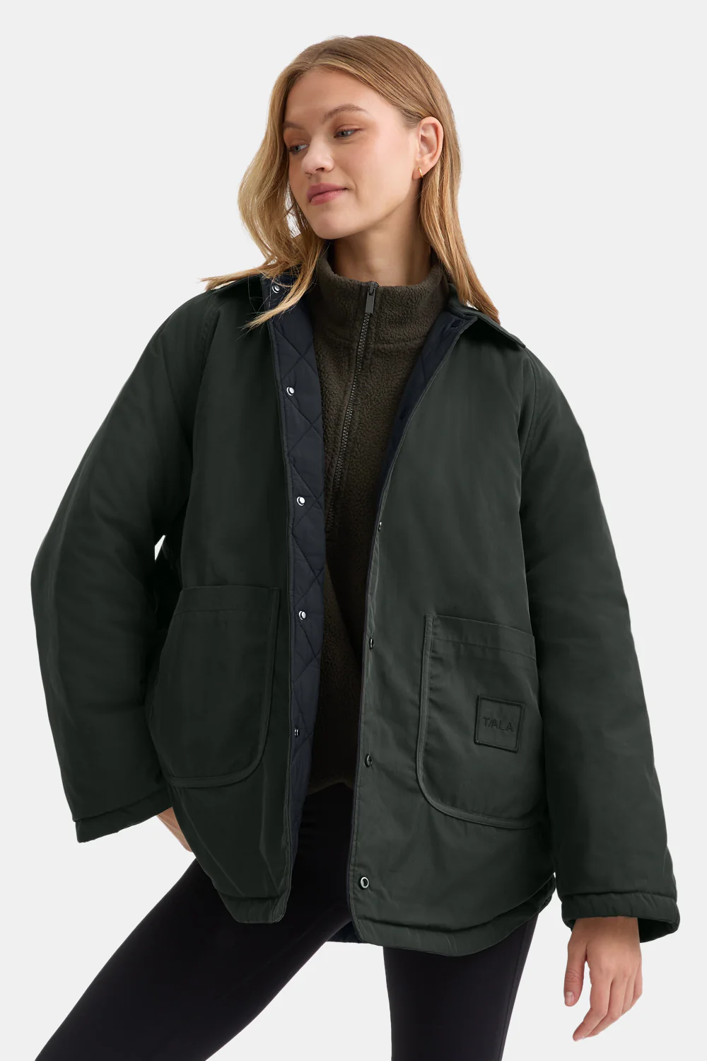 Quilted Reversible Barn Jacket - Dark Moss / Black - Image 3