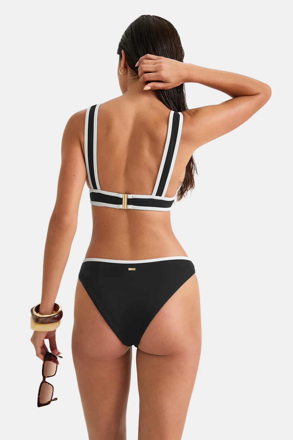 Contrast Plunge Bikini Top - Shadow Black And Coconut Milk - Image 4