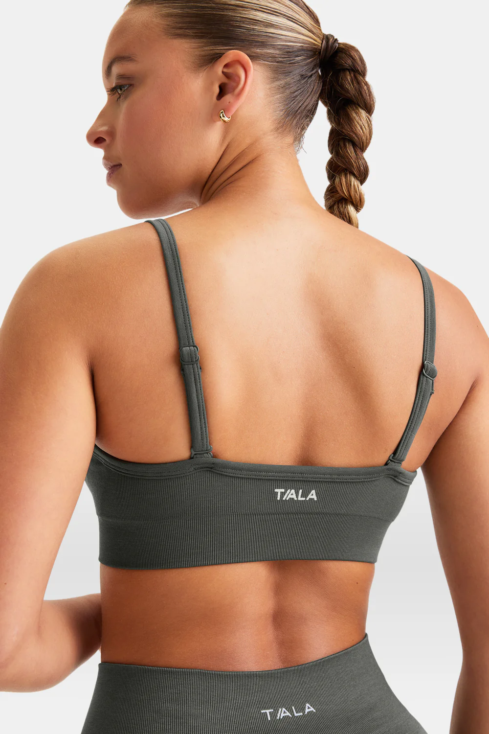 Sculpt Seamless Bandeau Sports Bra - Dark Olive Marl - Image 10