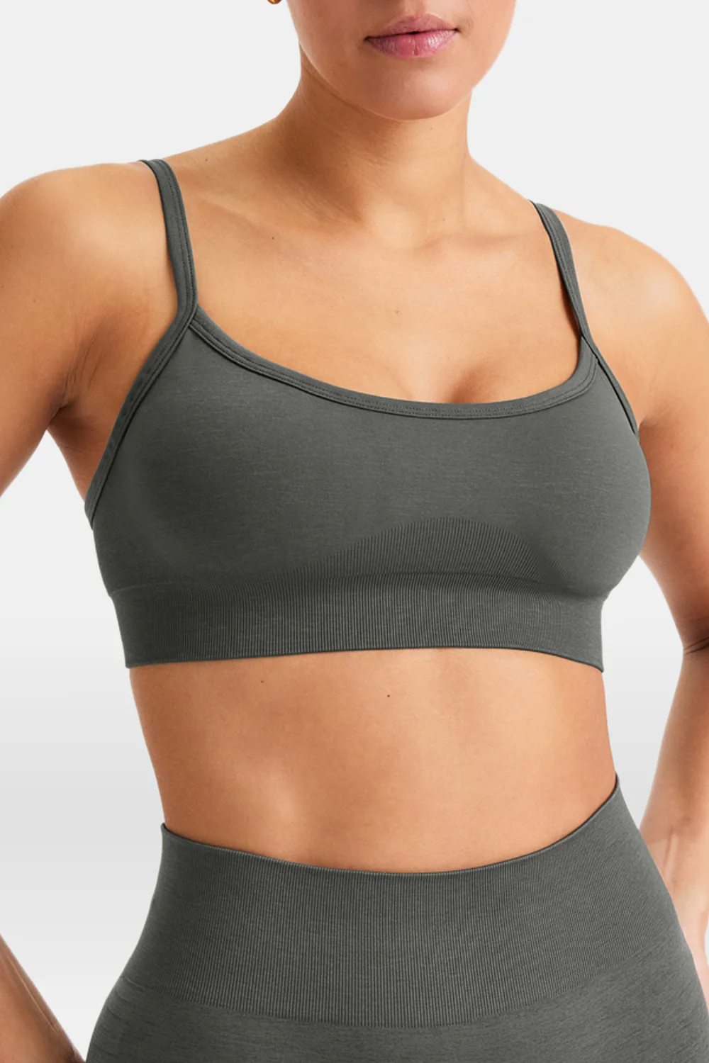 Sculpt Seamless Bandeau Sports Bra - Dark Olive Marl - Image 11