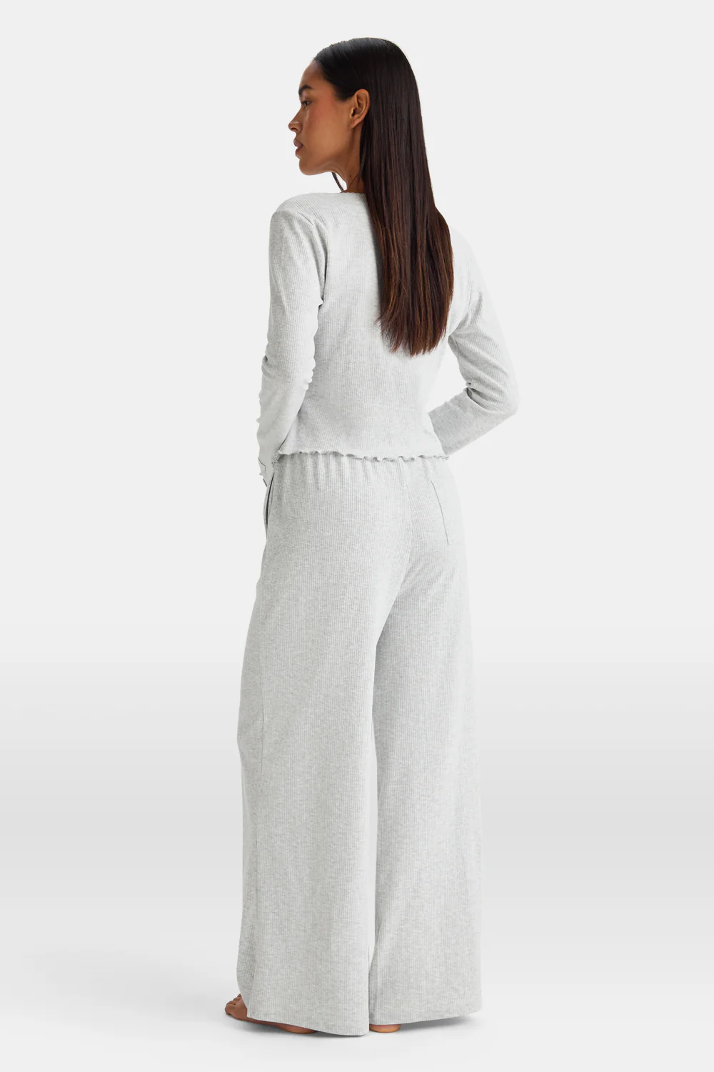 Wide Leg Pyjama Bottoms - Grey Marl - Image 5