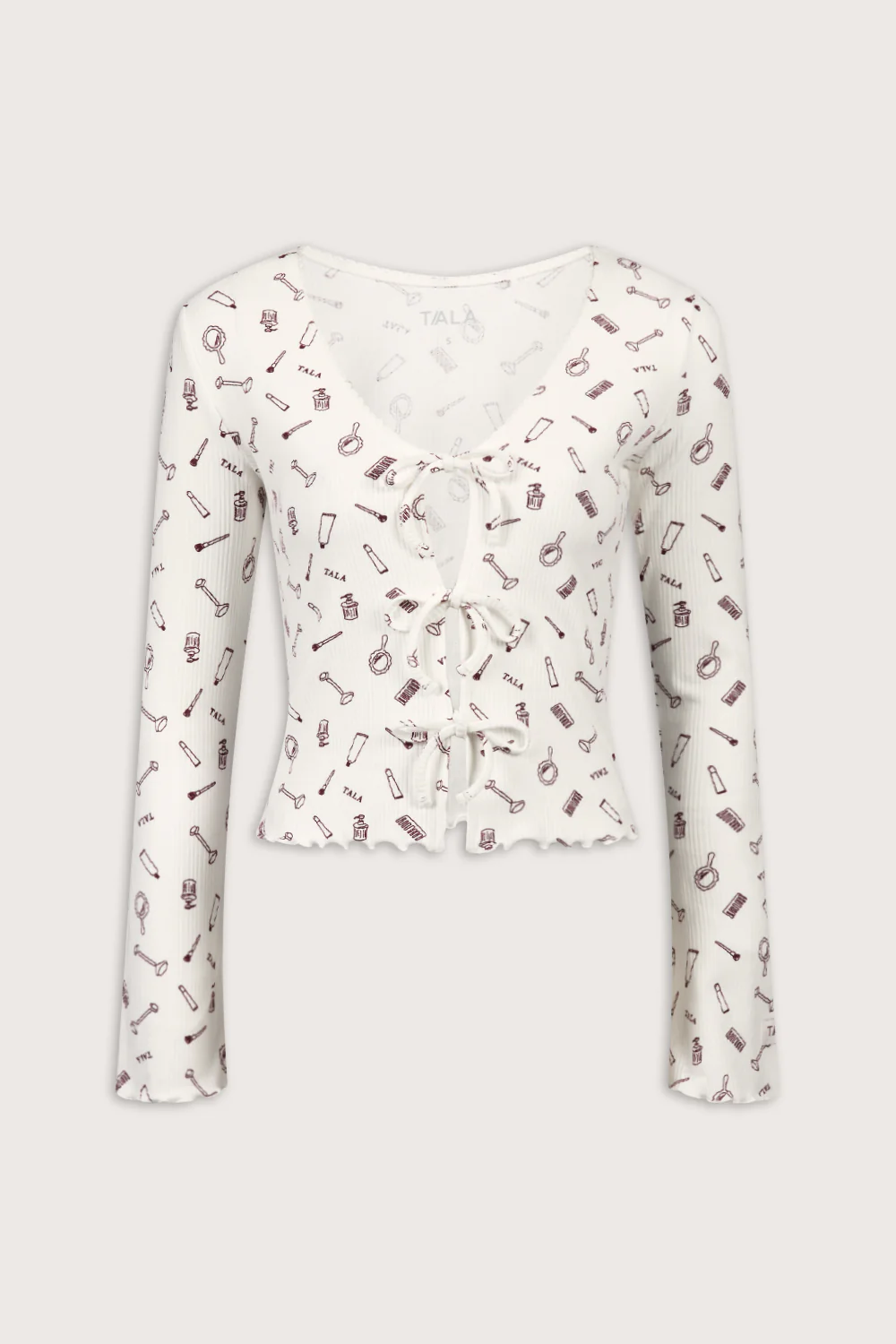 Tie Up Pyjama Cardigan - Ivory 'Wake Up' Print - Image 2