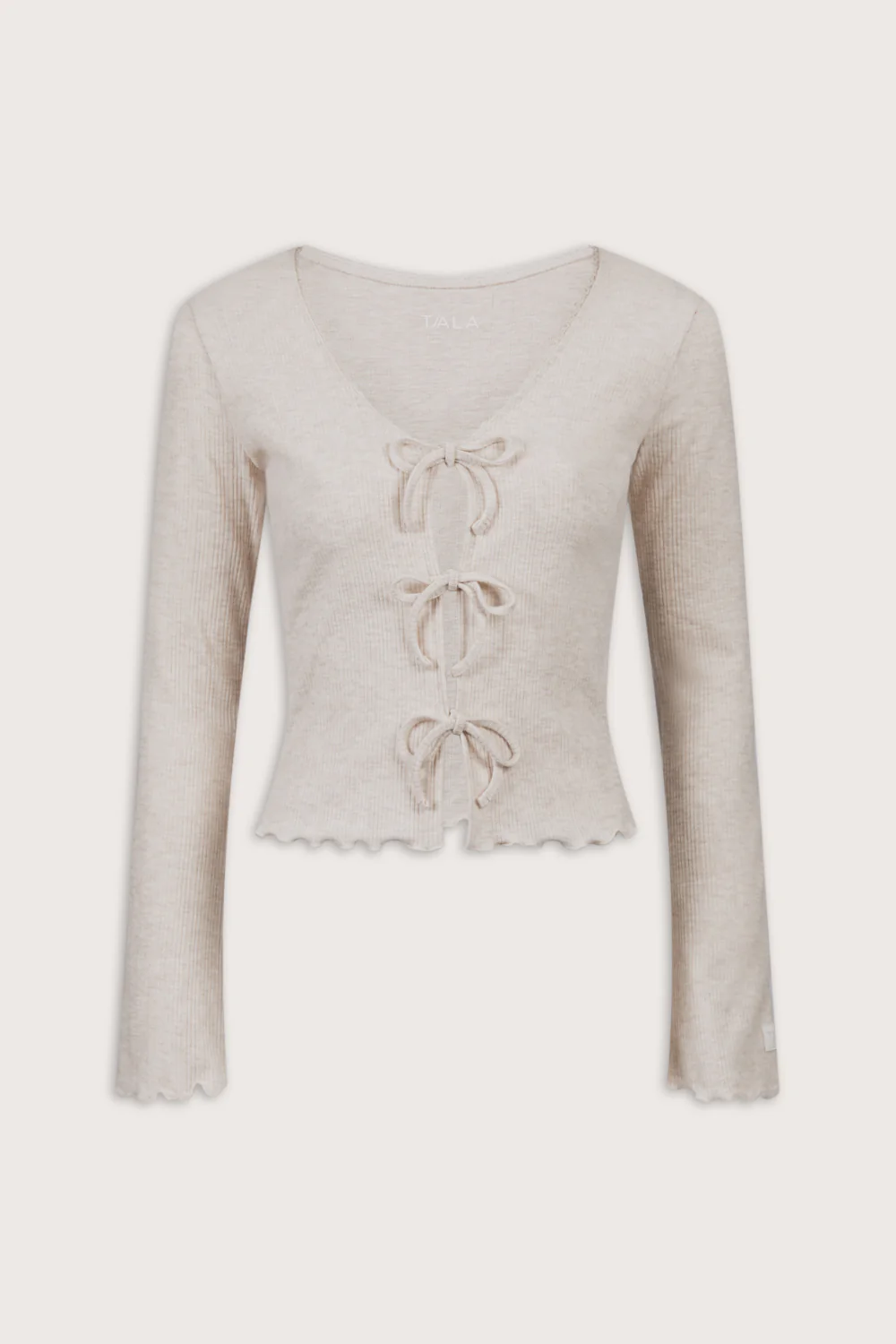 Tie Up Pyjama Cardigan - Oat Marl - Image 2