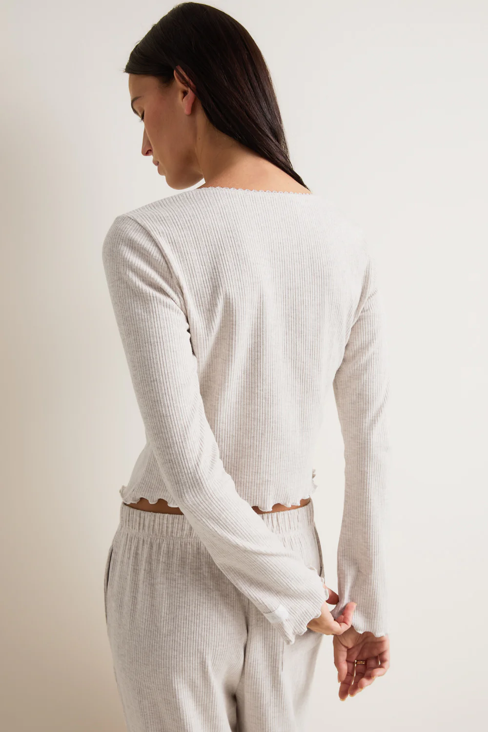Tie Up Pyjama Cardigan - Oat Marl - Image 4