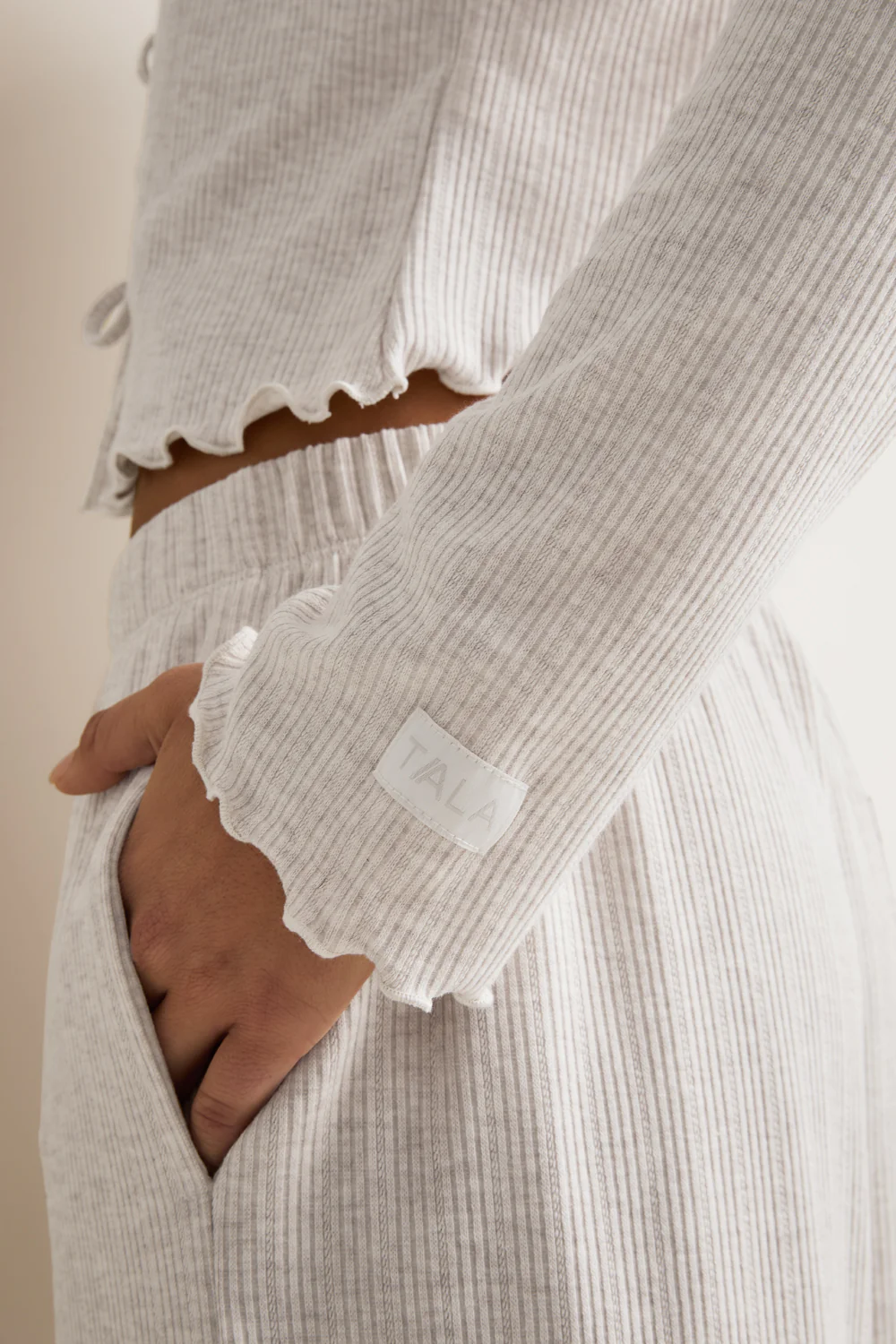 Tie Up Pyjama Cardigan - Oat Marl - Image 6